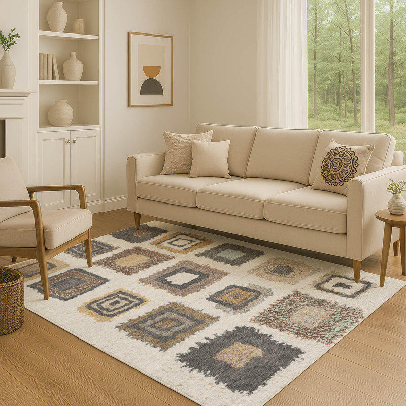 Tapis géométrique de qualité supérieure lavable à la machine Ariel, Rectangle 10 pi x 14 pi