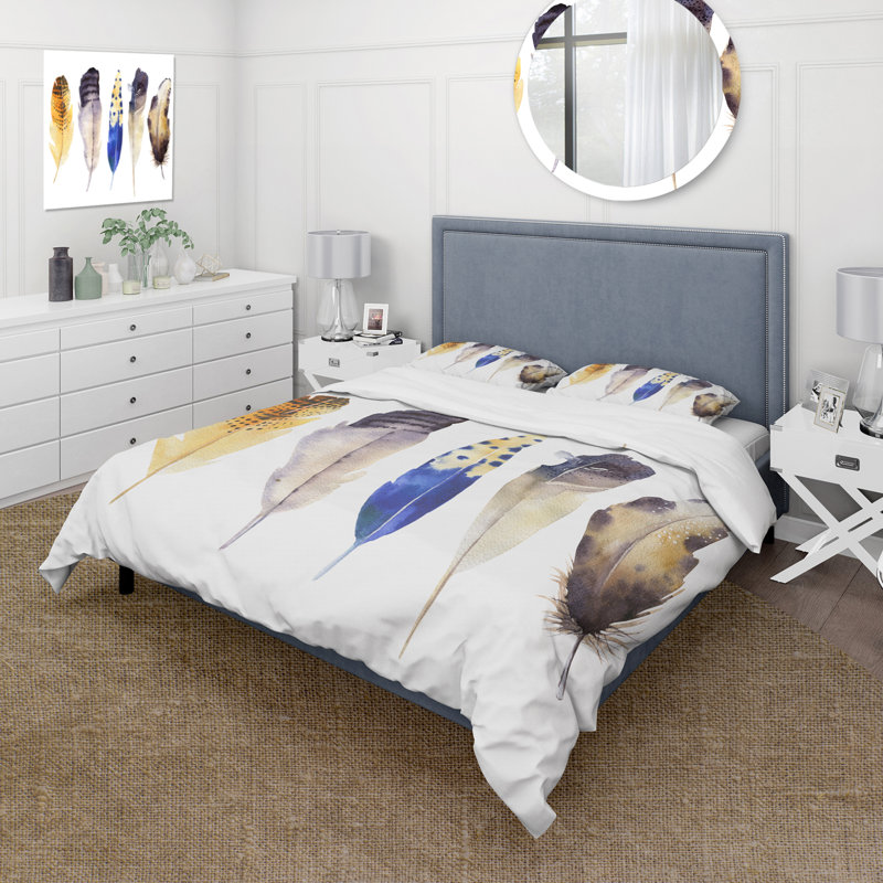 Blue/Yellow/White Microfiber Duvet Cover Set, King Duvet Cover + 2 King Shams
