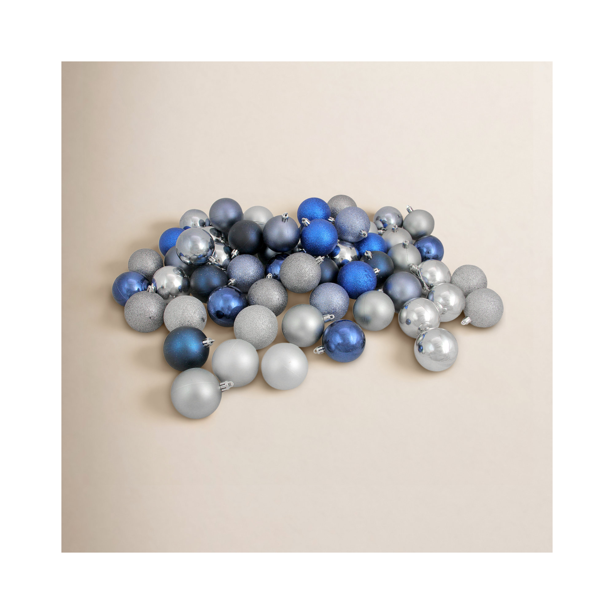 Shatterproof Christmas Ball Ornaments 2.5" (60mm), Blue/Denim/Silver