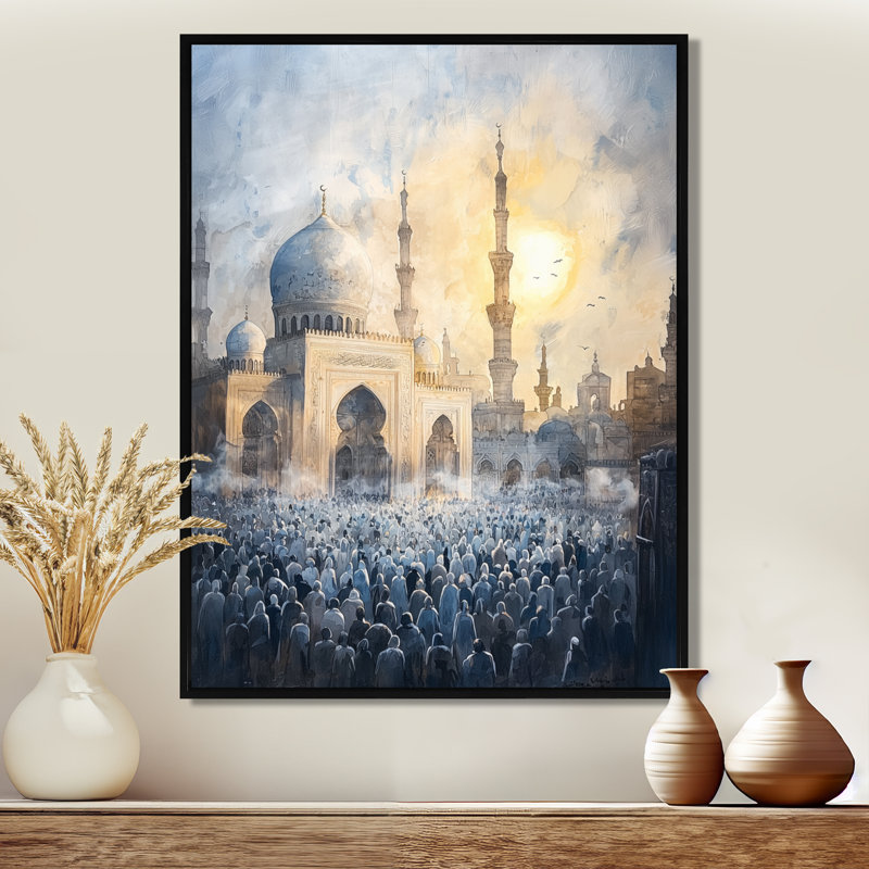 "Prayer Time", Égypte, impression sur paysage, H 32 po x l 16 po, Impression dans un cadre flottant sans passe-parto, Noir