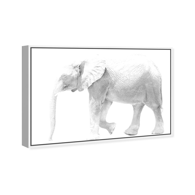 Éléphant blanc, éléphant sauvage de la jungle, blanc moderne - impression, Toile avec cadre blanc, H 24 po x l 36 po