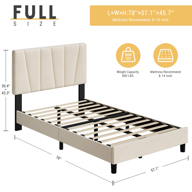Cadre de lit avec tête de lit réglable, lit plateforme tapissier en lin avec tête de lit, Beige, Lit double