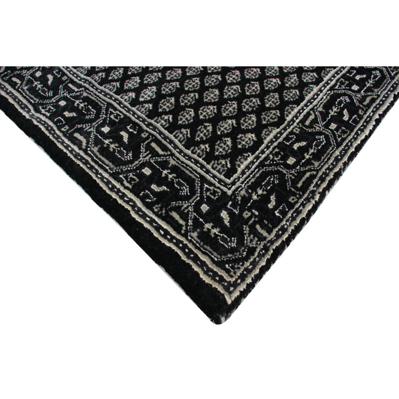 Hand-Knotted High-Quality Black Area Rug, Runner 1'11" x 3'11"