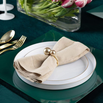 10 inch White Plastic Dinner Plates with Gold Rim