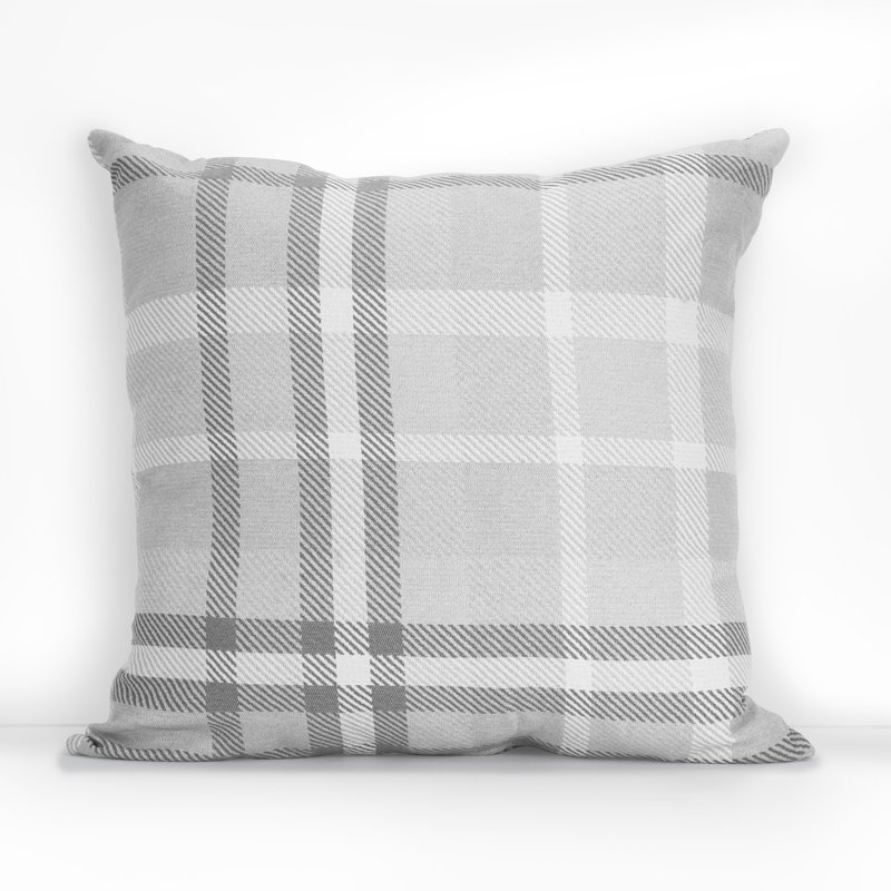 Coussin décoratif intérieur / extérieur Pacifica, Tartan gris charbon, H 24 po x l 24 po