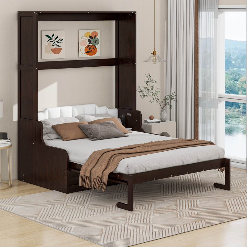 Grand lit escamotable mural avec coussin, Espresso