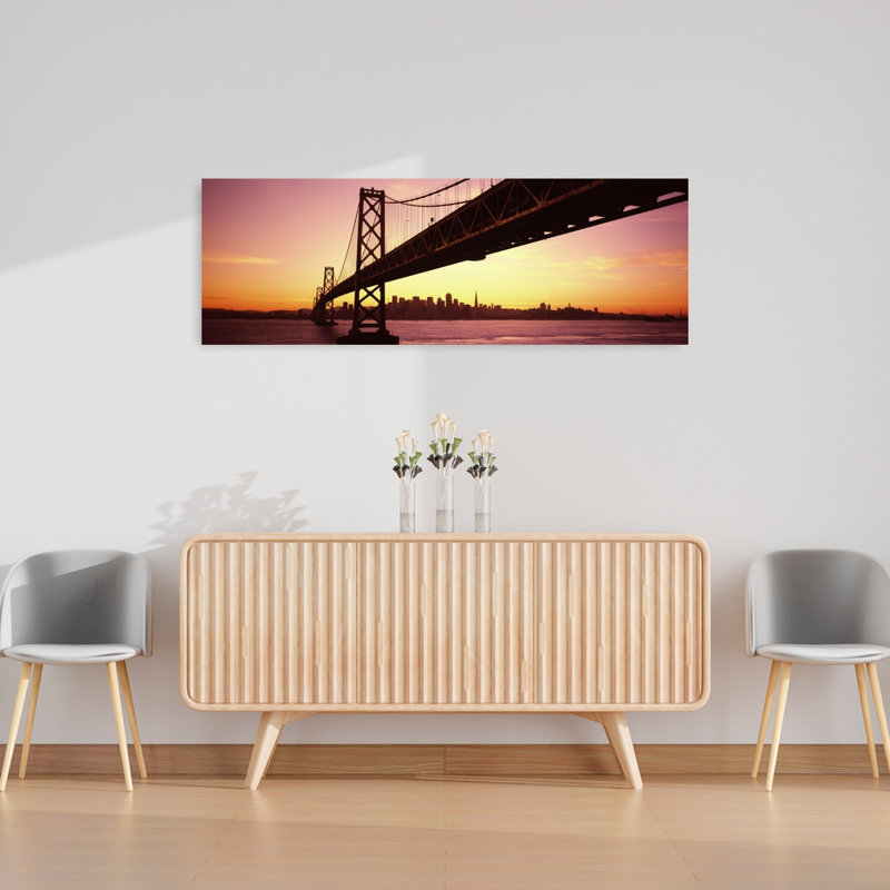 Bridge across a bay with city skyline in the background Bay Bridge San Francisco Bay San Francisco California USA 1 Piece Wrapped Canvas Panoramic Wall Art