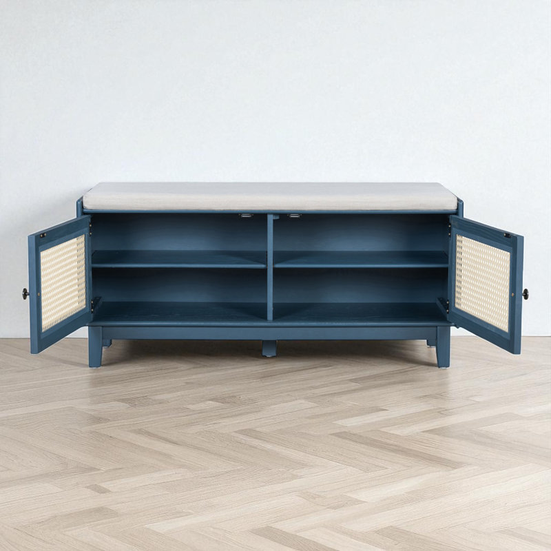Banc de rangement de 43 po de large avec banc à coussins pour hall d'entrée, Navy