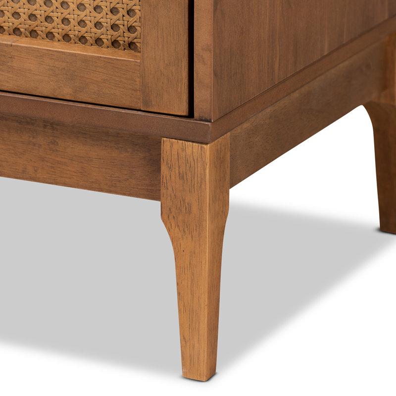 Ramiel Mid-Century Brown Ash Wood and Rattan 6-Drawer Dresser