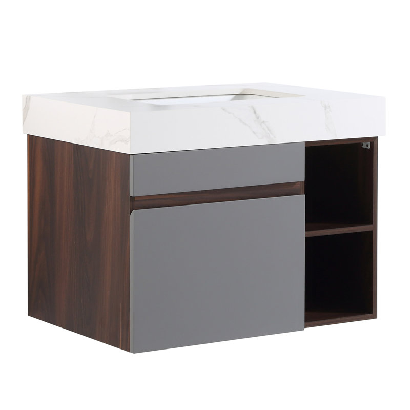 Varrian 30'' Single Bathroom Vanity with Engineered Stone Top, Rock Gray 