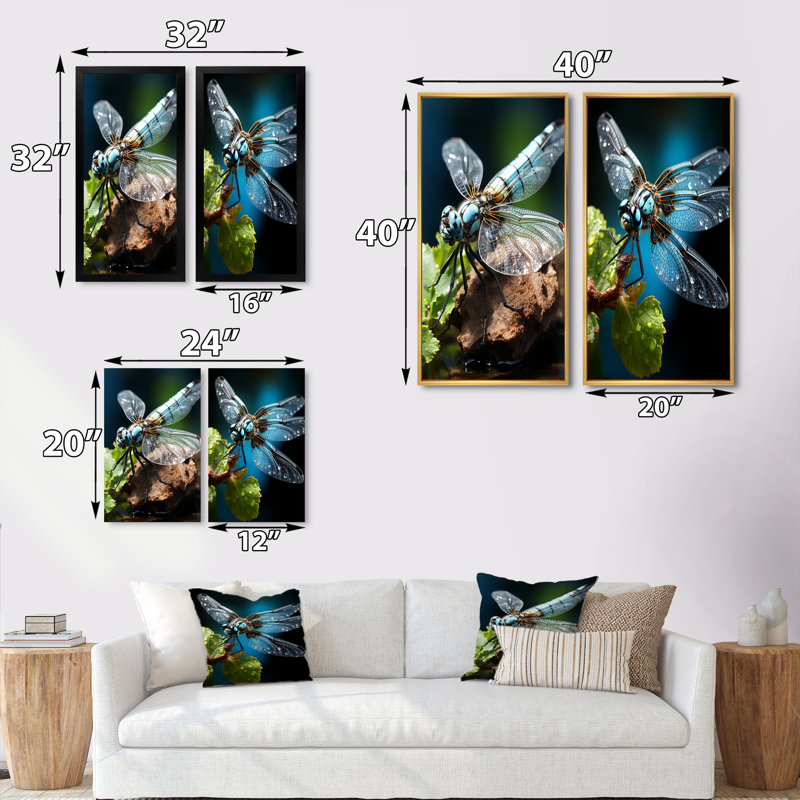 «White Dragonfly Insectes Flight» 2 - Pièces sur, Toile tendue, H 32 po x l 32 po