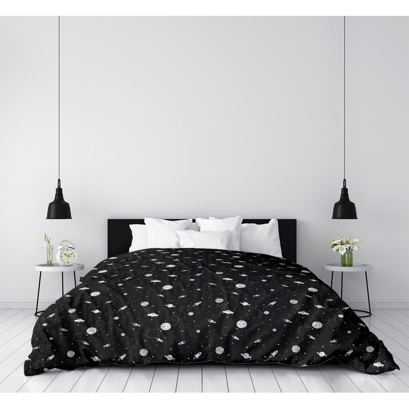 Housse de couette Katelyn Elizabeth, Housse de couette pour grand lit, Noir clair / blanc, Polyester brossé