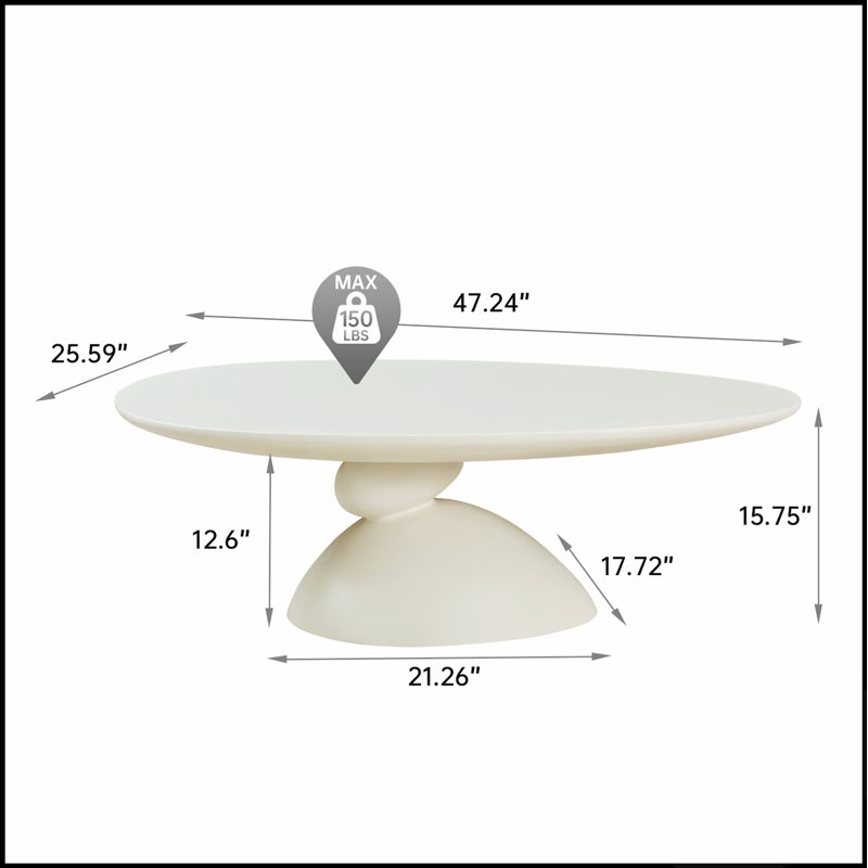 Table basse elliptique en forme de pierre porte-bonheur de 120 cm (47,27 pouces), design moderne et minimaliste en fibre de verre pour salons et appartements