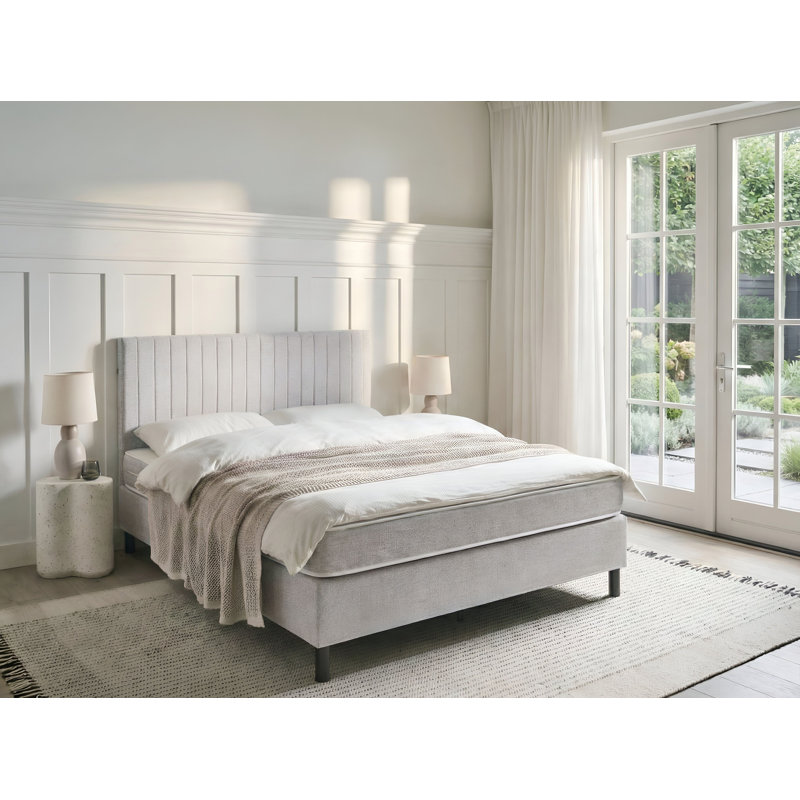 Upholstered Fabric Bed with Mattress, European Kingsize (160 x 200 cm), Grey