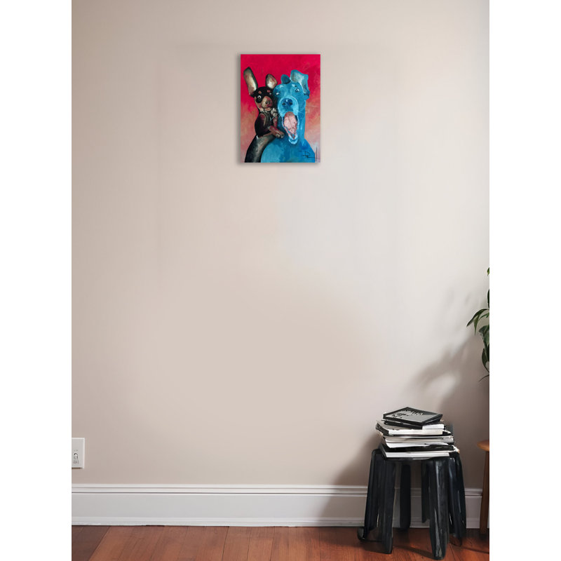 «Sourire des chiens heureux ensemble - Chuck et Larry», reproduction d'art sur toile tendue, H 16 po x l 12 po x p 1,5 po