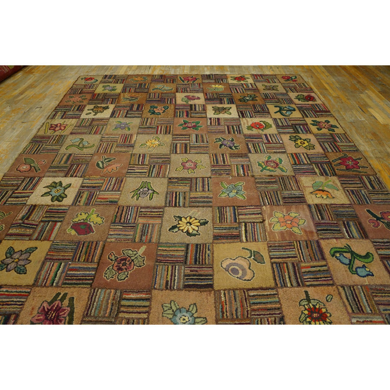 Antique American Hooked Rug America Geometric Knotted
