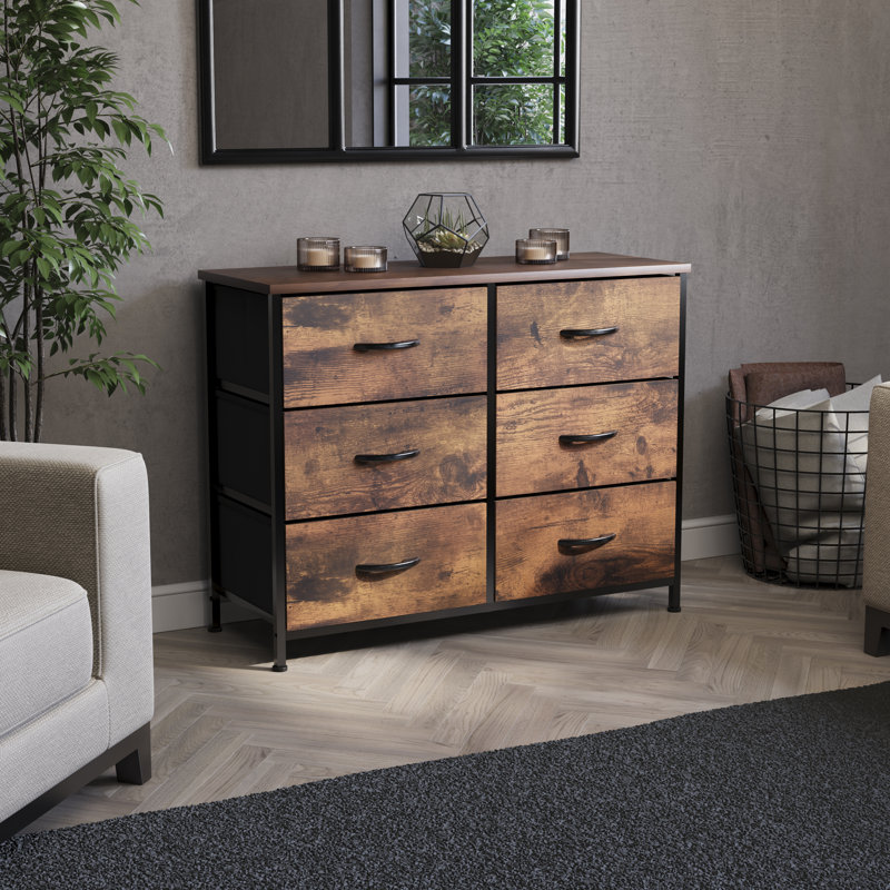 Chorley 6 Drawer Fabric Drawer Chest, Rustic Brown, UKFR Certified