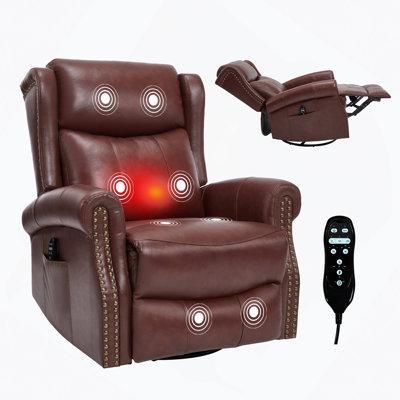 Heat Massage Manual Recliner Chair With Rocker And Swivel In Genuine Leather For Living Room