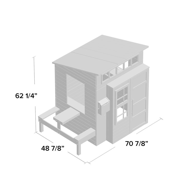 Modern Outdoor Wooden Playhouse with Picnic Table and Mailbox