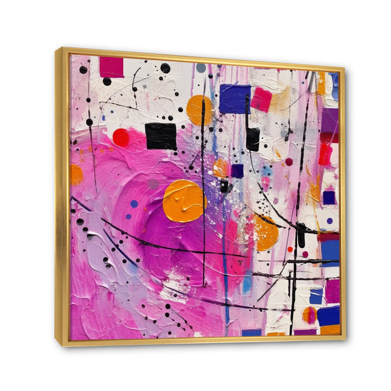 «Pink Cubism Unleashed» sur toile, H 30 po x l 30 po x P 1 po, Cadre flottant doré