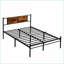 Structure de lit plateforme en métal pour grand lit avec tête de lit en bois - aucun sommier nécessaire, silencieux, noir pour la chambre principale