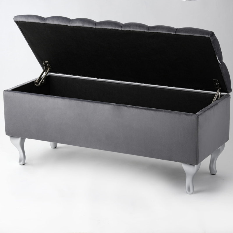 Velvet Upholstered Storage Bench, 42cm H x 60cm W x 35cm D