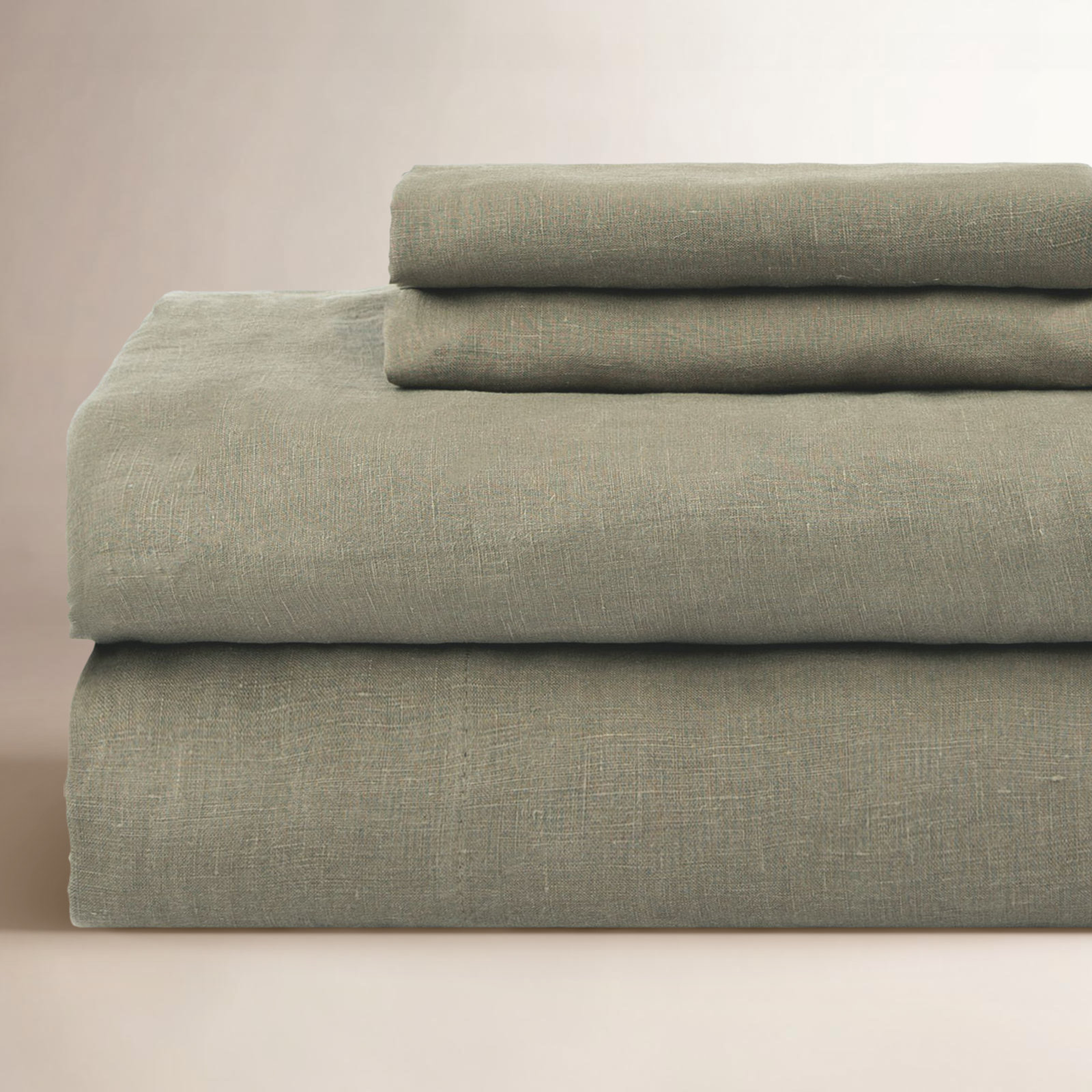 100% French Linen Sheet Set, Moss, Full Sheet Set with 2 Pillowcases