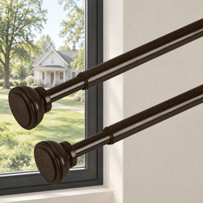 2 Pack Bronze Spring Tension Curtain Rods, Adjustable 26 to 36 Inch with 1/2" Diameter, Expandable Tension-Mounted No-Drill Drapery Rods for Home Decor and Window