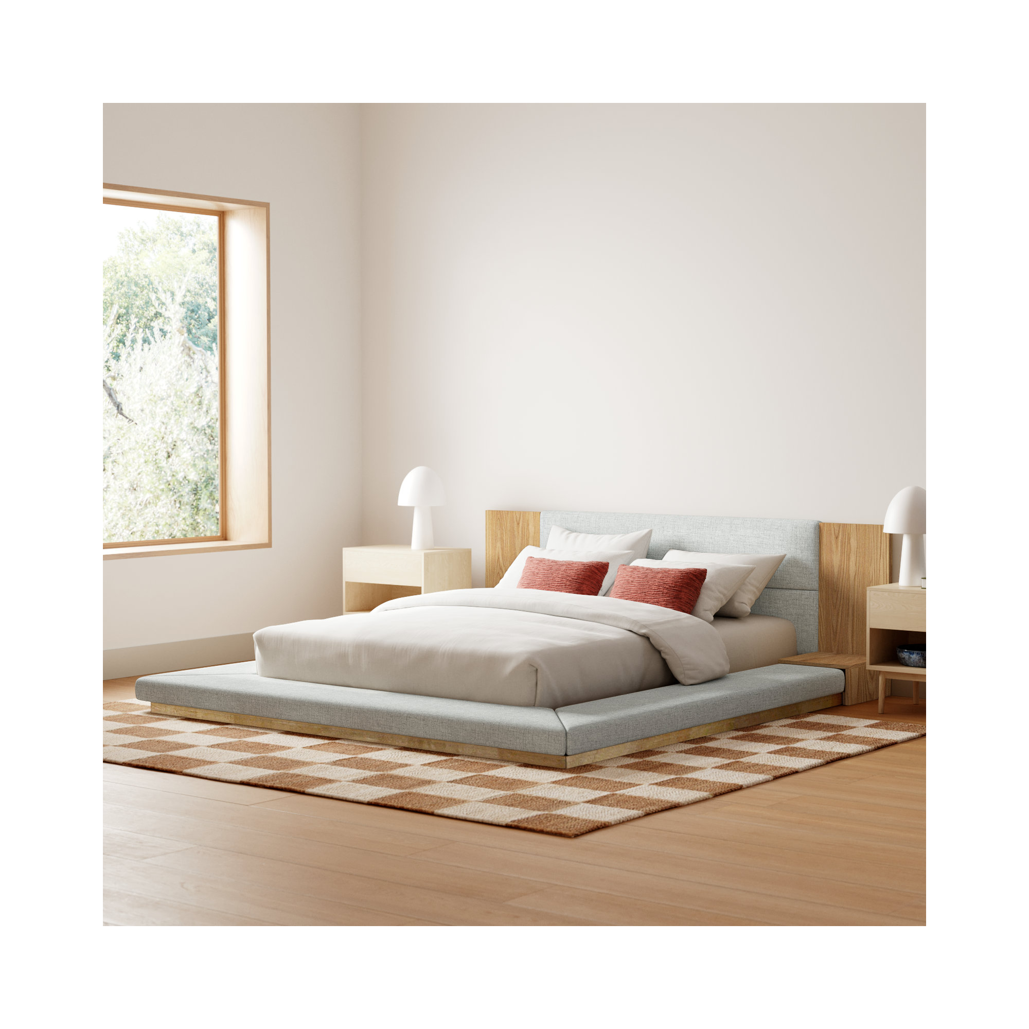 Amalie Upholstered Storage Bed, Natural Oak, King