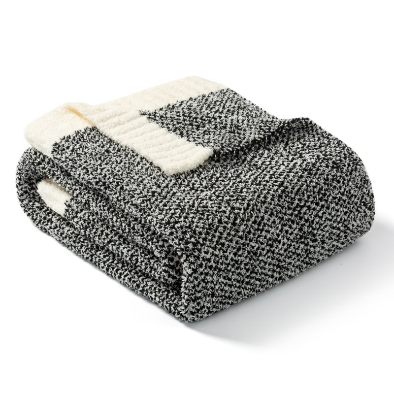  Jeté tricoté réversible Heather Knit, L 70 po x l 50 po, Noir