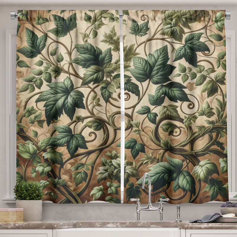 Leaf Print Kitchen Curtain, 55" W x 45" L