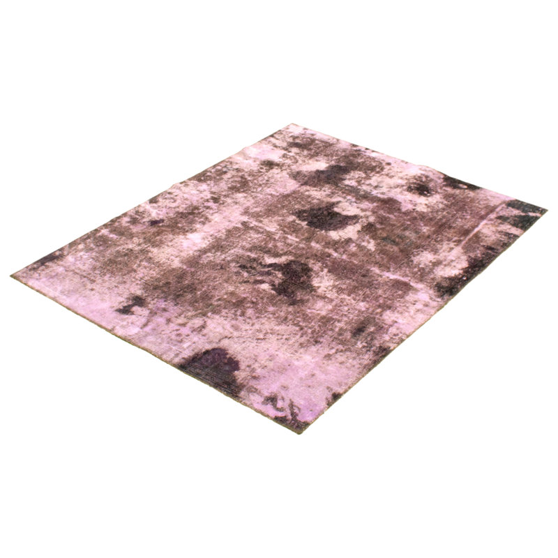 Tapis décoratif en laine mauve clair de conception unique 4 pi 9 po x 6 pi noué à la main