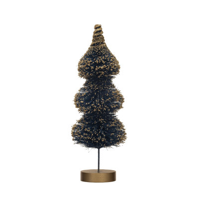 Arbre à brosse en sisal avec paillettes dorées et base en bois