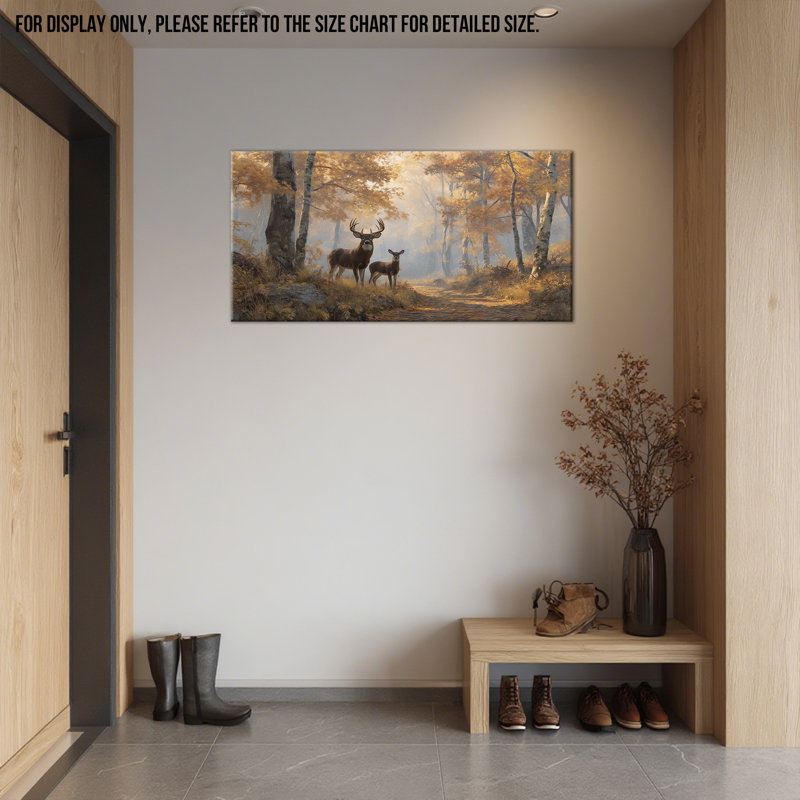 Grande nature Dreketi - Automne, décoration murale en toile pour la maison, peinture de scène de cerf paisible pour chambre à coucher et salon, œuvre d'art encadrée en pin, 30 po x 60 po