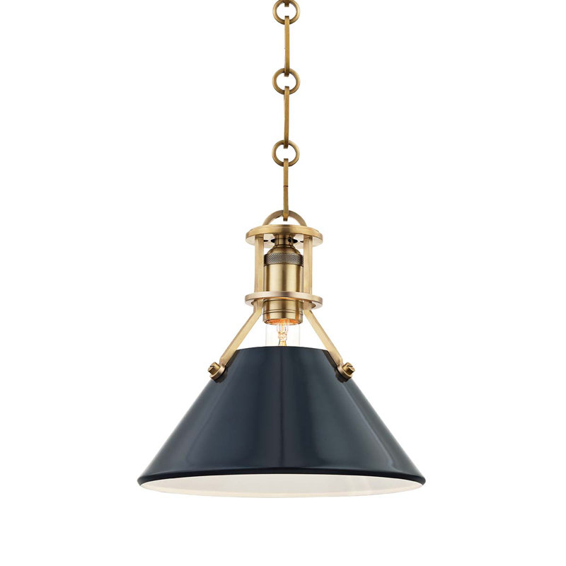 Painted No.2 Pendant by Mark D. Sikes, 9.25" H x 9.5" W x 9.5" D, Darkest Blue, Aged Brass