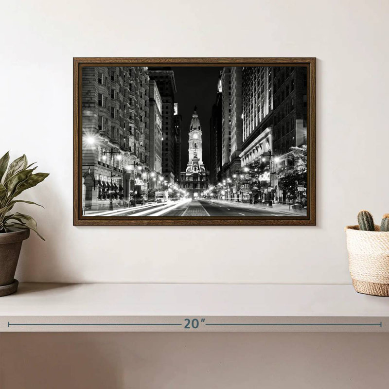 City Hall Philadelphia BW, 13" X 9", Floating Frame Walnut