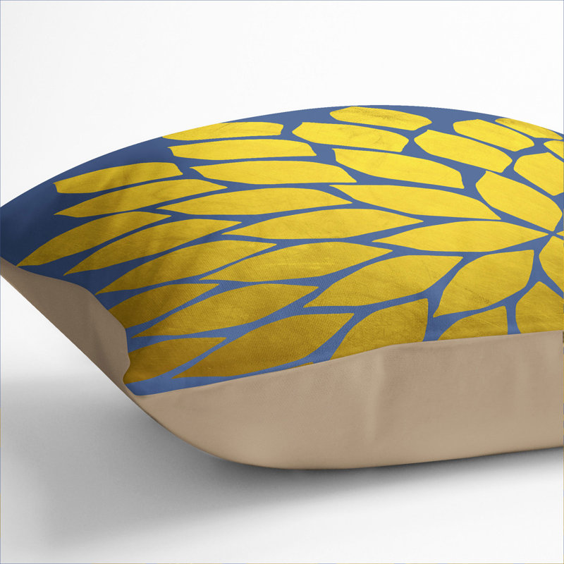 Abstract Leaves No.3 Gold Square Throw Cushion, 55cm H x 55cm W x 20cm D, Stone