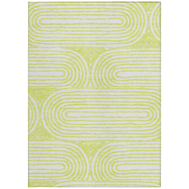 Tapis extérieur lavable abstrait vert et blanc HomeRoots 5 pi x 8 pi