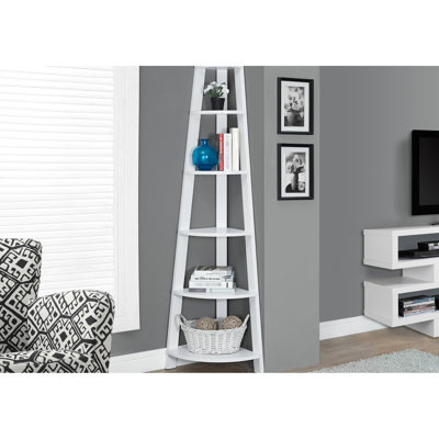 72"H White Hallway Storage Unit - Modern, Corner Modern Bookcase For Office 72"H, 5 Tier, Fits Corners
