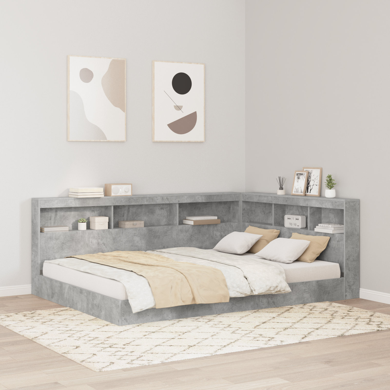 Latitude Run With Shelf With Headboard With Storage 2 Pcs Concrete Grey ...