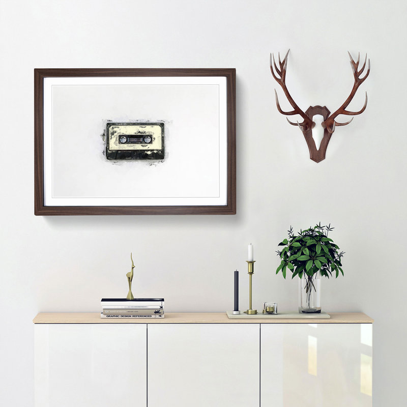 Retro Style Cassette Tape in Abstract - Picture Frame Graphic Art Print, 62cm H x 87cm W x 2cm D, Walnut Framed