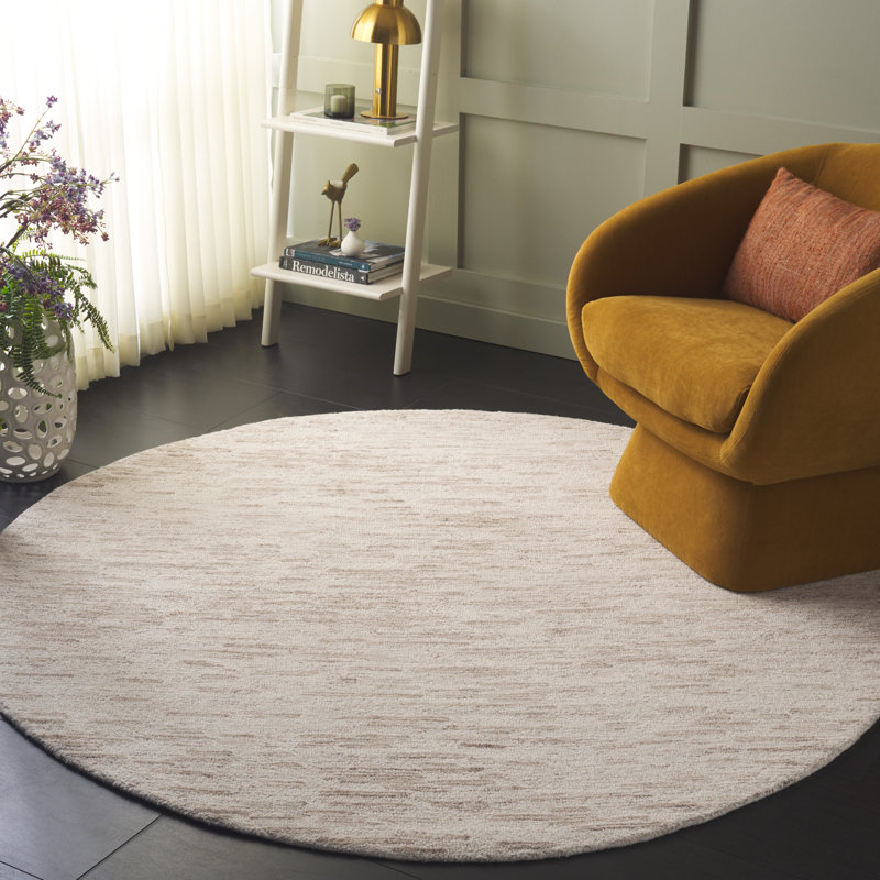 Wilridge Ebony Hand Tufted Wool/Cotton Abstract Rug in Ivory/Light Brown, Round 6'
