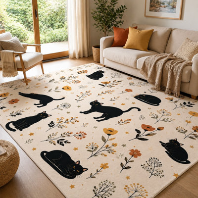 Tapis mignon 1 pièce - motif floral artistique, lavable et facile à nettoyer, grande surface mince, envers antidérapant, salon, chambre à coucher, cuisine, bureau pour la maison