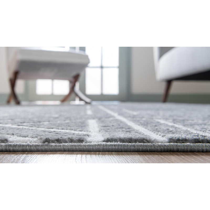 Rectangle Eshin Abstract Machine Made Power Loom Polyester Indoor Area Rug In, Runner 2' x 8'