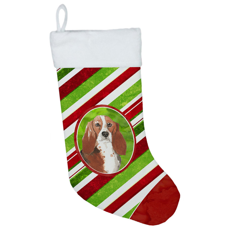 Chaussette de noël à rayures à sucre, Basset hound