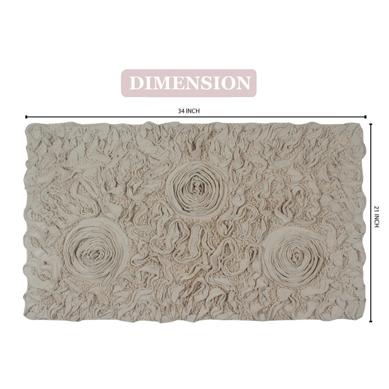 Pascoe Soft Bloom Floral Tufted Cotton Bath Mat - Handcrafted Rose Pattern, 21" L x 34" W, Linen