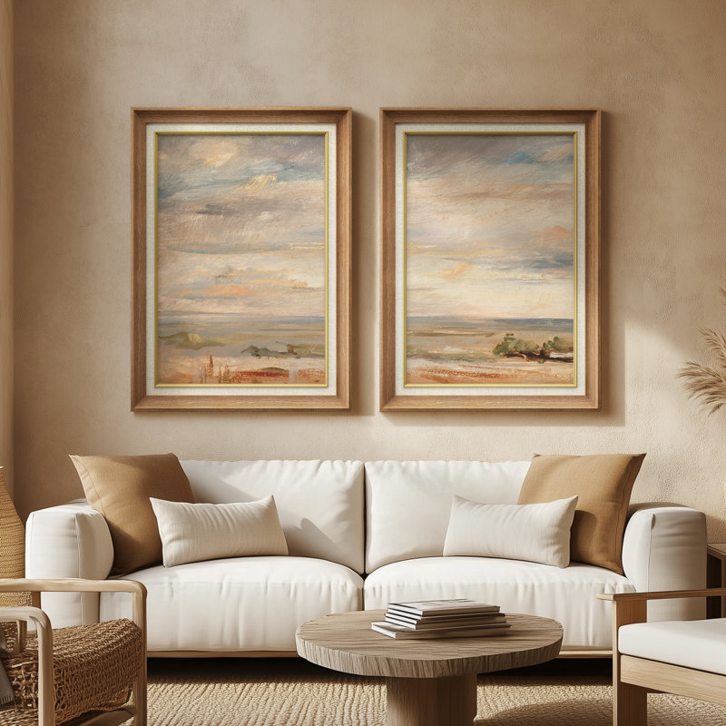 Set of 2 Premium Framed Art Vintage Abstract Artworks on Premium Canvas with 26"x36" Frame, Natural