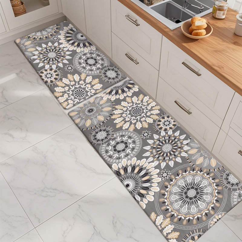 Jalissia Anti-Fatigue Non-Skid Kitchen Mat, Gray/Beige/Black/Tan, Runner 18" x 30" + 18" x 48"