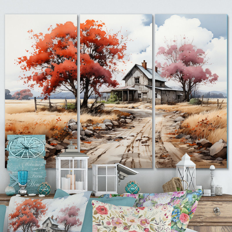 Farmhouse Harmony sur toile, reproduction de 3 pièces, H 28 po x l 36 po