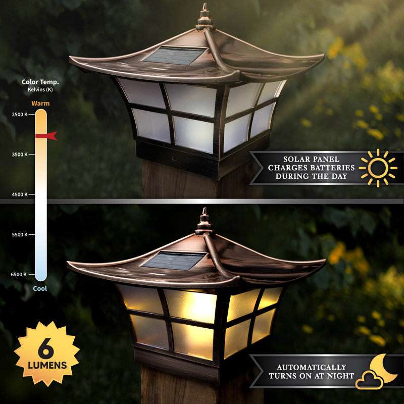 Classy Caps 4-in x 4-in 6-Lumen 1-Watt Electroplated Copper Solar LED Outdoor Post Cap Light (3000 K)